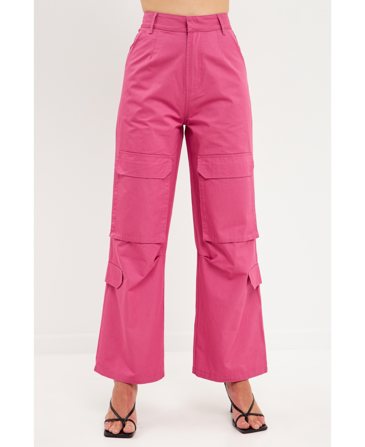 Women's Wide Leg Pocket Cargo Pants - Pink