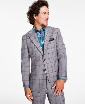 Tallia - Men's Slim-Fit Stretch Windowpane Suit Jacket