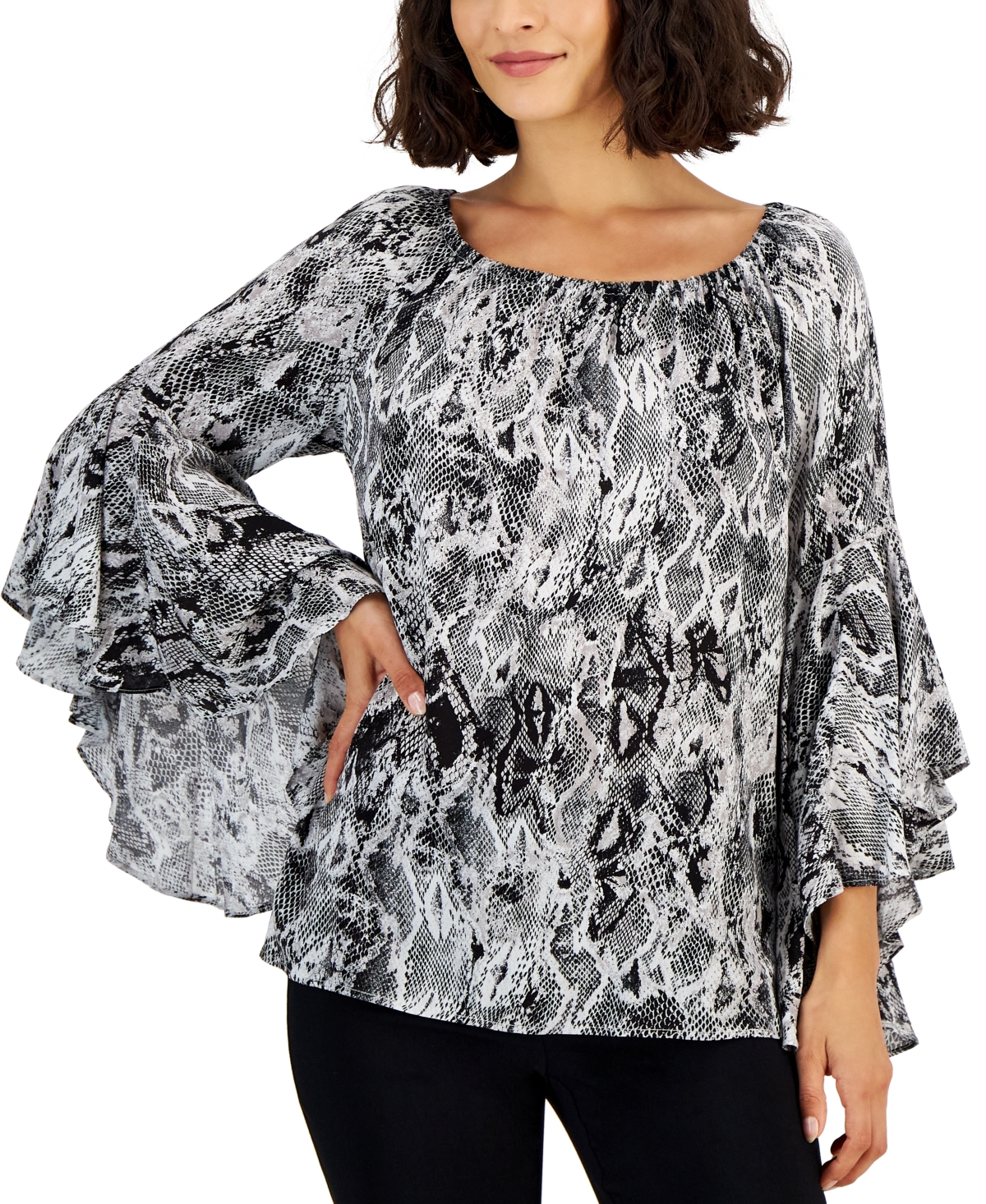 Fever Women's Animal-Print On & Off-the-Shoulder Bell Sleeve Top