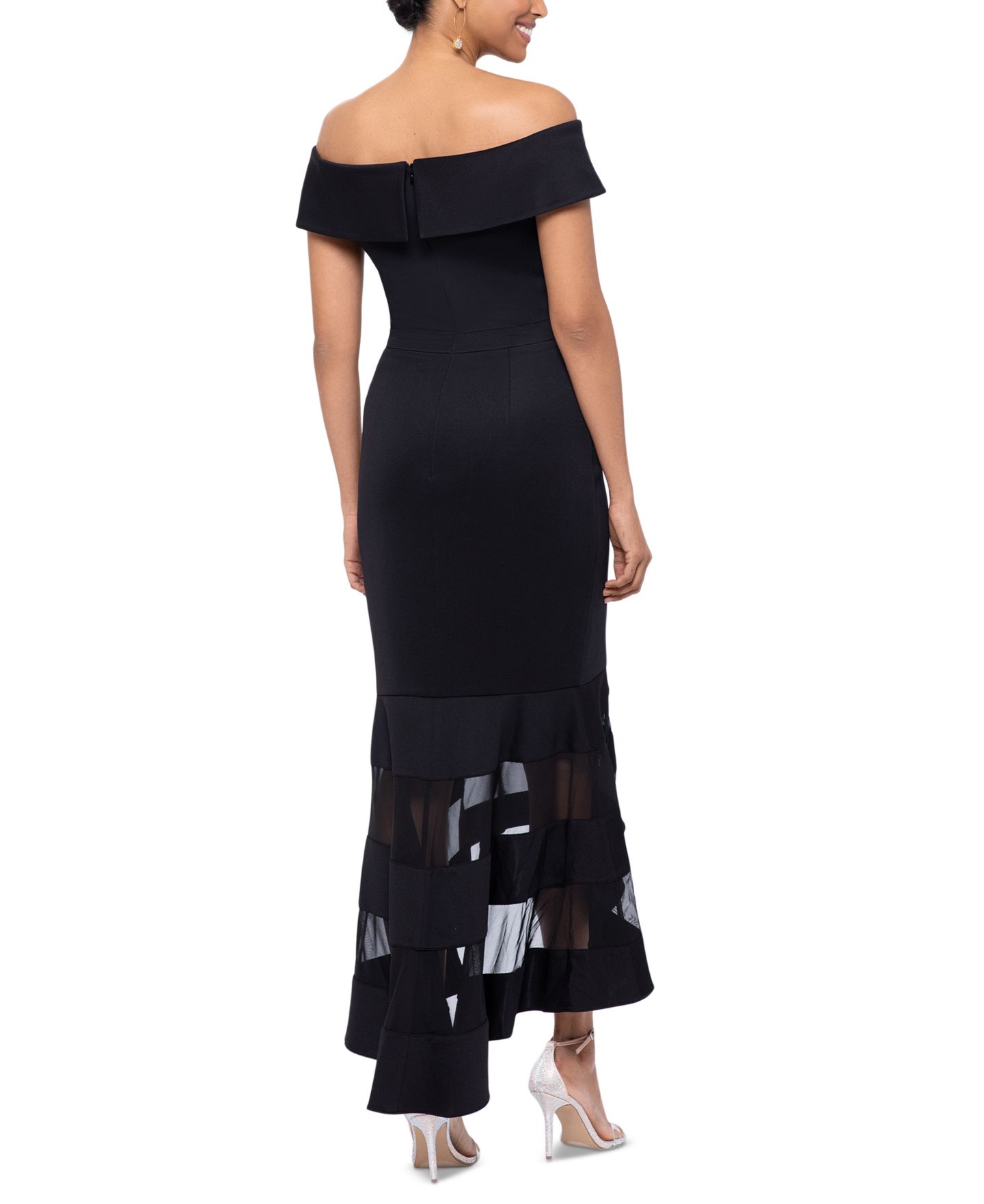 Женское платье XSCAPE Illusion High-Low Fit & Flare, цвет: Чёрный — фото 2