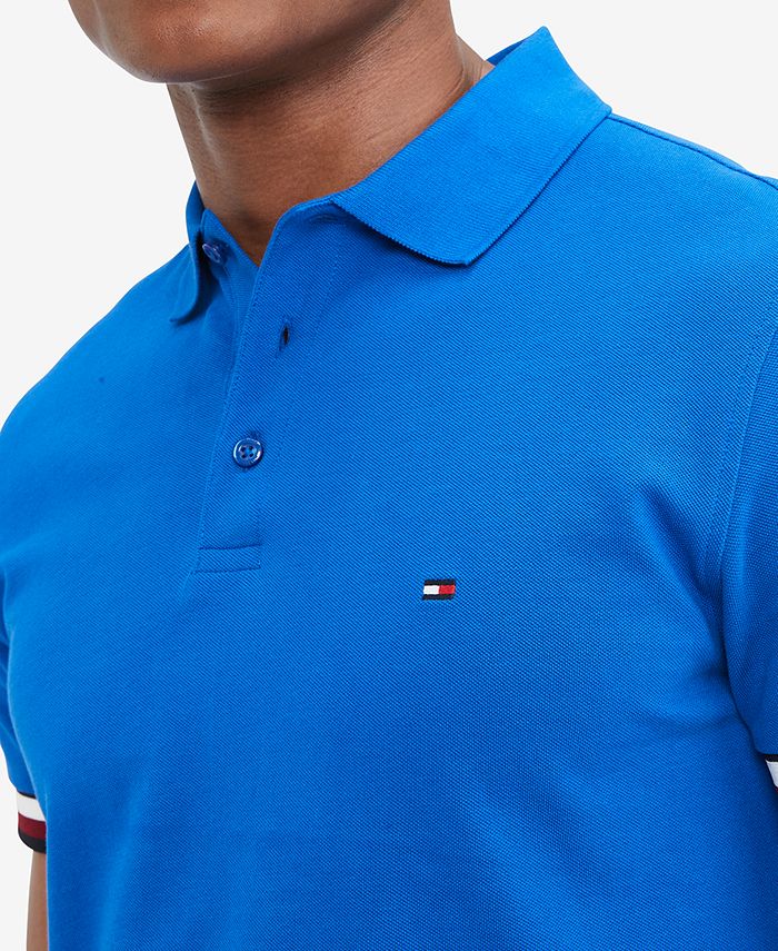 Tommy Hilfiger Men's Monotype Logo Striped Cuff Short Sleeve Polo Shirt ...