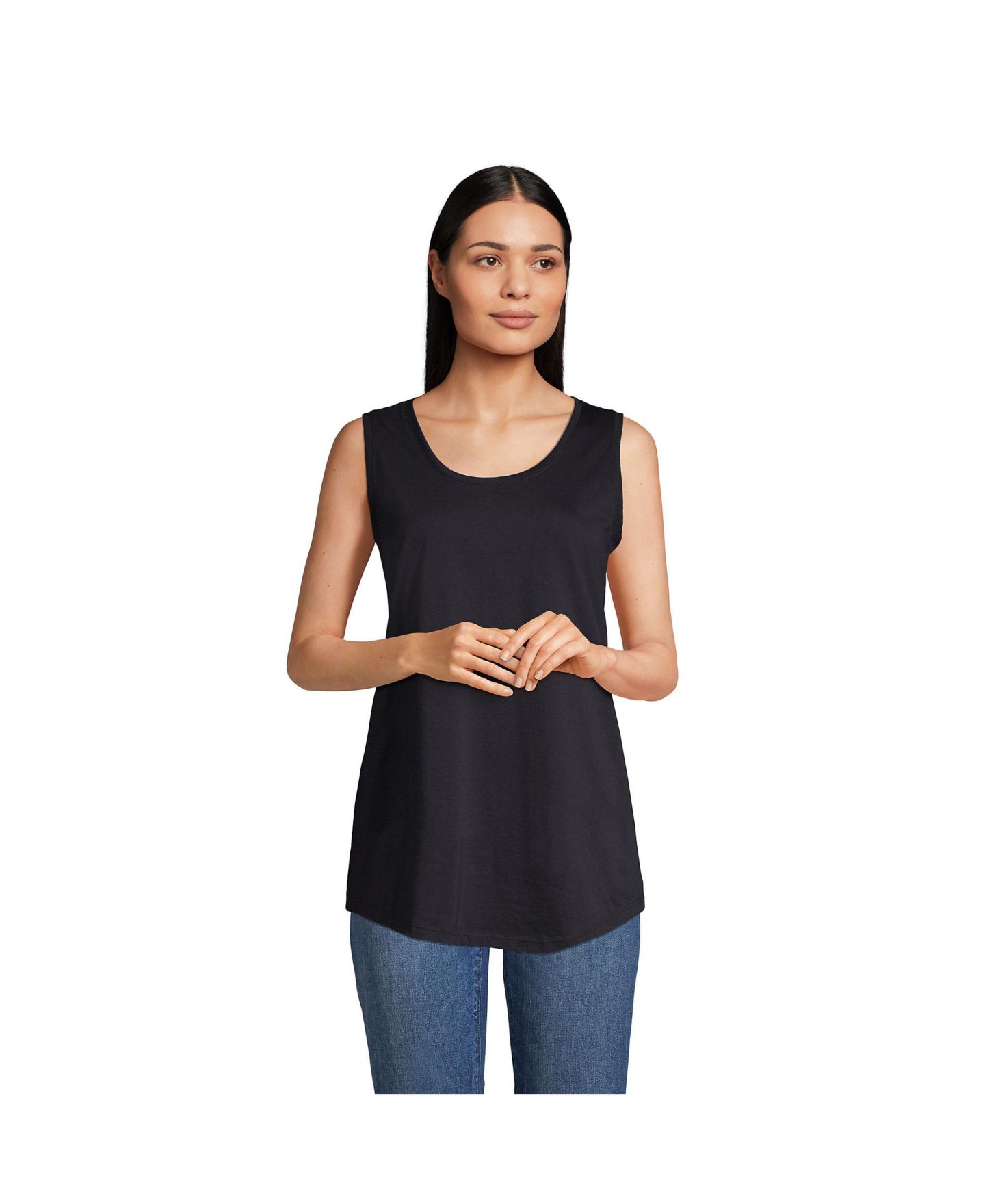 Женский топ Lands' End Supima Cotton Tunic Tank Top, цвет: Чёрный — фото 1