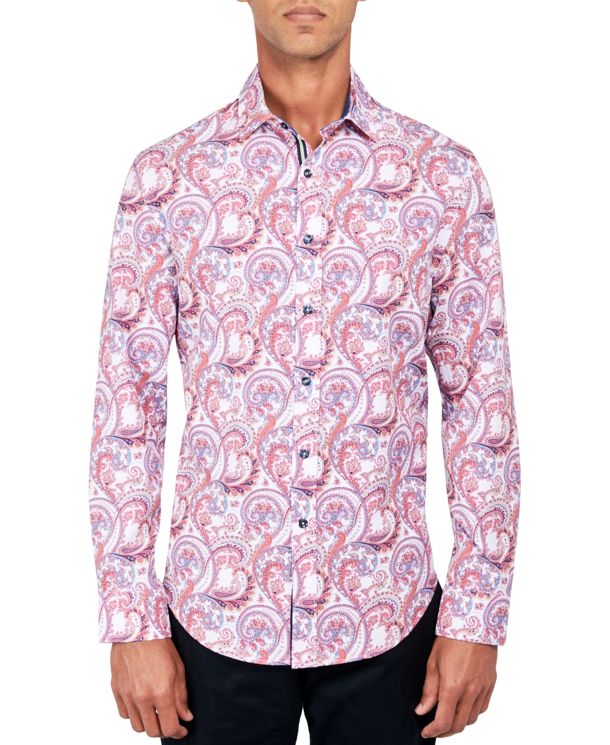 Society Of Threads Men's Regular-fit Non-iron Performance Stretch Paisley-print Button-down Shirt In Pink