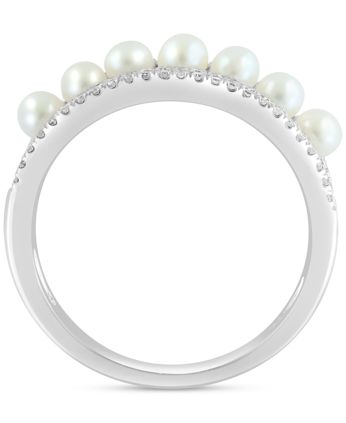 Effy Freshwater Pearl (3mm) & Diamond (1/3 ct. t.w.) Multirow Ring in 14k White Gold - 14K Gold