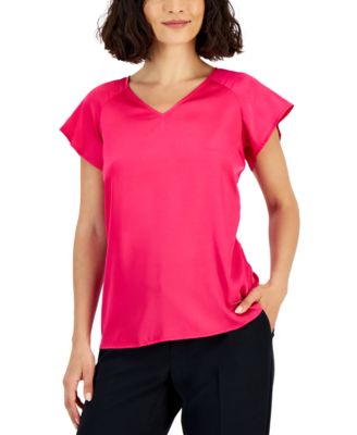 Nine West - Women's Tie-Back Raglan Flutter-Sleeve Top