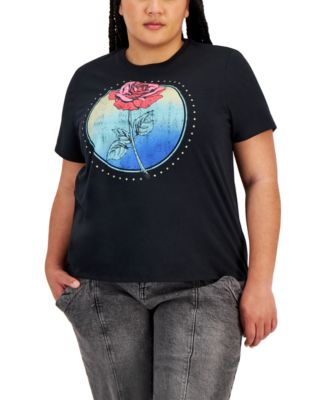 Rebellious One - Trendy Plus Size Short Sleeve Rose T-Shirt