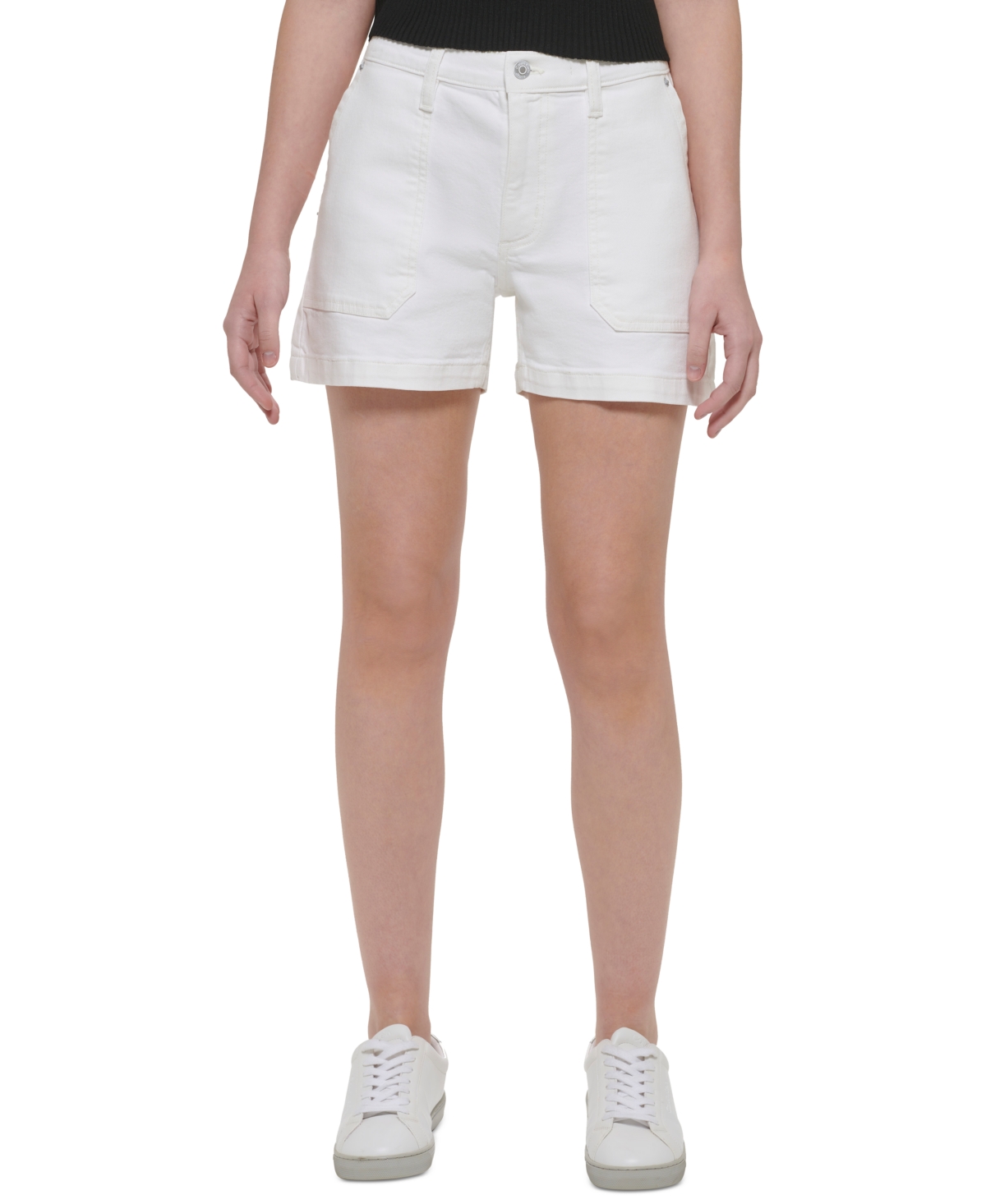 Shop Calvin Klein Jeans Est.1978 Women's Mid Rise Utility Denim Shorts In White