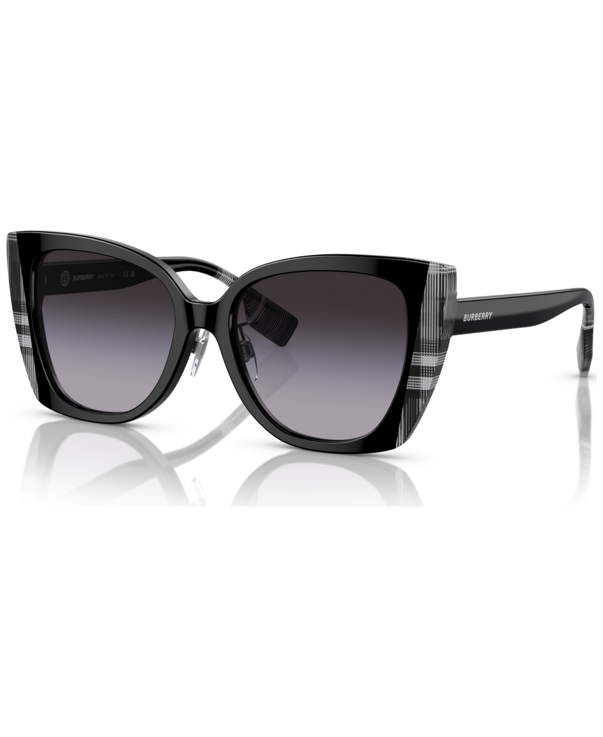 Shop Burberry Women's Low Bridge Fit Sunglasses, Meryl In Black,check White Black
