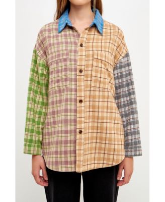 Grey Lab Women's Oversize Plaid Colorblock Shirt - Macy's