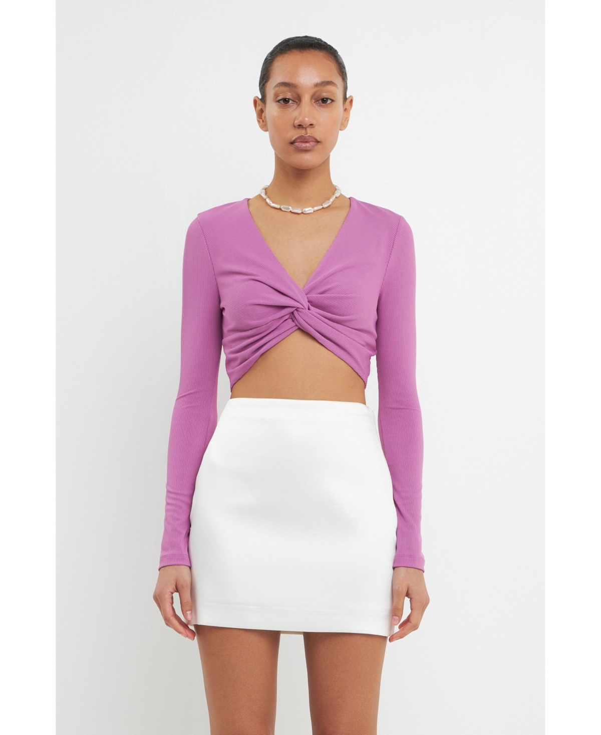 Grey Lab Women's Front Twist Cropped Long Sleeve Top