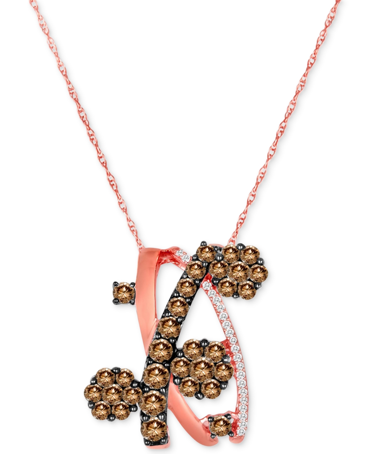 Chocolate Diamond & Vanilla Diamond Abstract Cluster 18" Pendant Necklace (1-1/2 ct. t.w.) in 14k Rose Gold - K Strawberry Gold Pendant