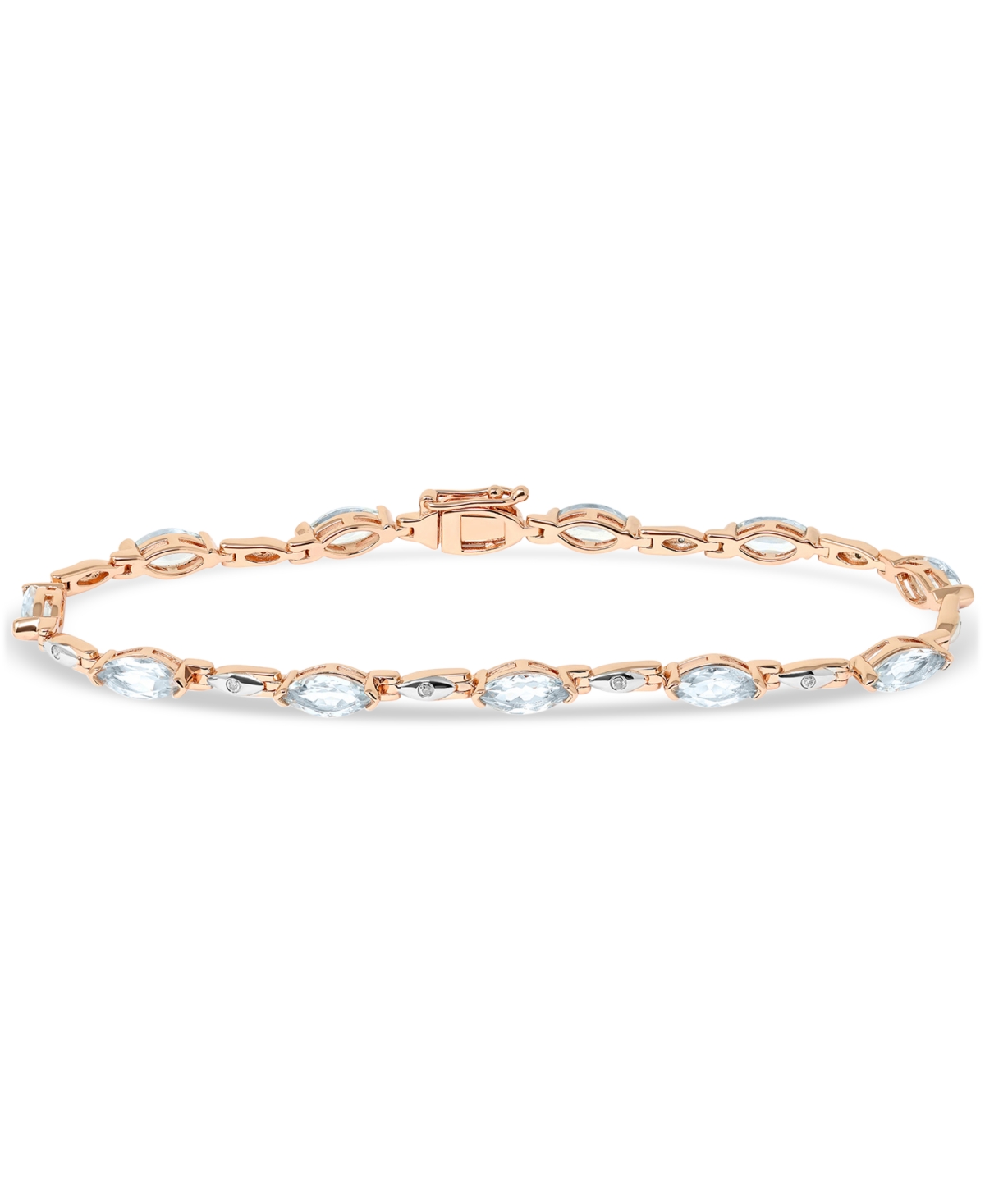 Aquamarine (4 ct. t.w.) & Diamond (1/20 ct. t.w.) Link Bracelet Set in Sterling Silver & Rose-Gold Plate - Silver