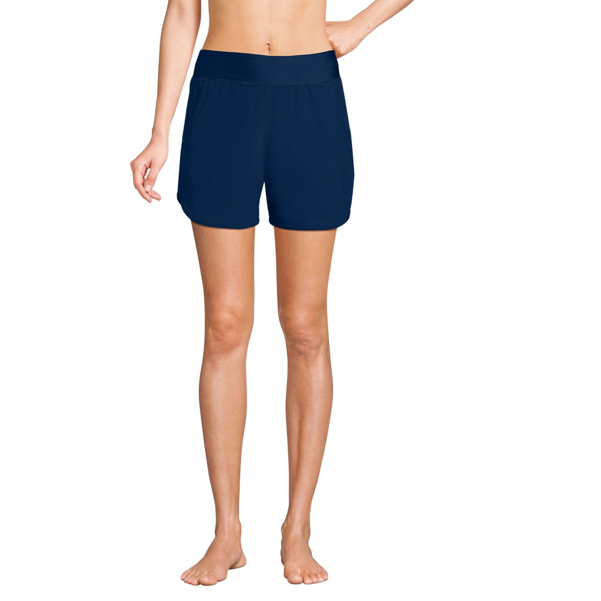 Petite 5&#x22; Quick Dry Elastic Waist Board Shorts Swim Cover-up Shorts with Panty - Deep sea navy