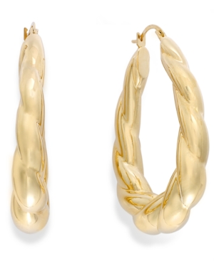 Signature Gold Ribbed Oval Hoop Earrings in 14k Gold over Resin