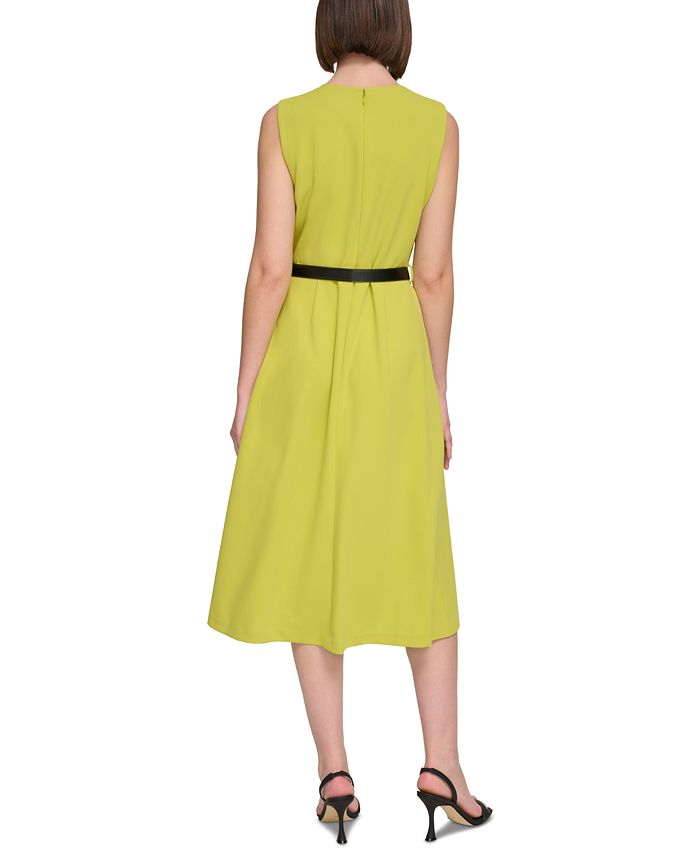 Calvin Klein Women's Belted Midi A-Line Dress & Reviews - Dresses ...