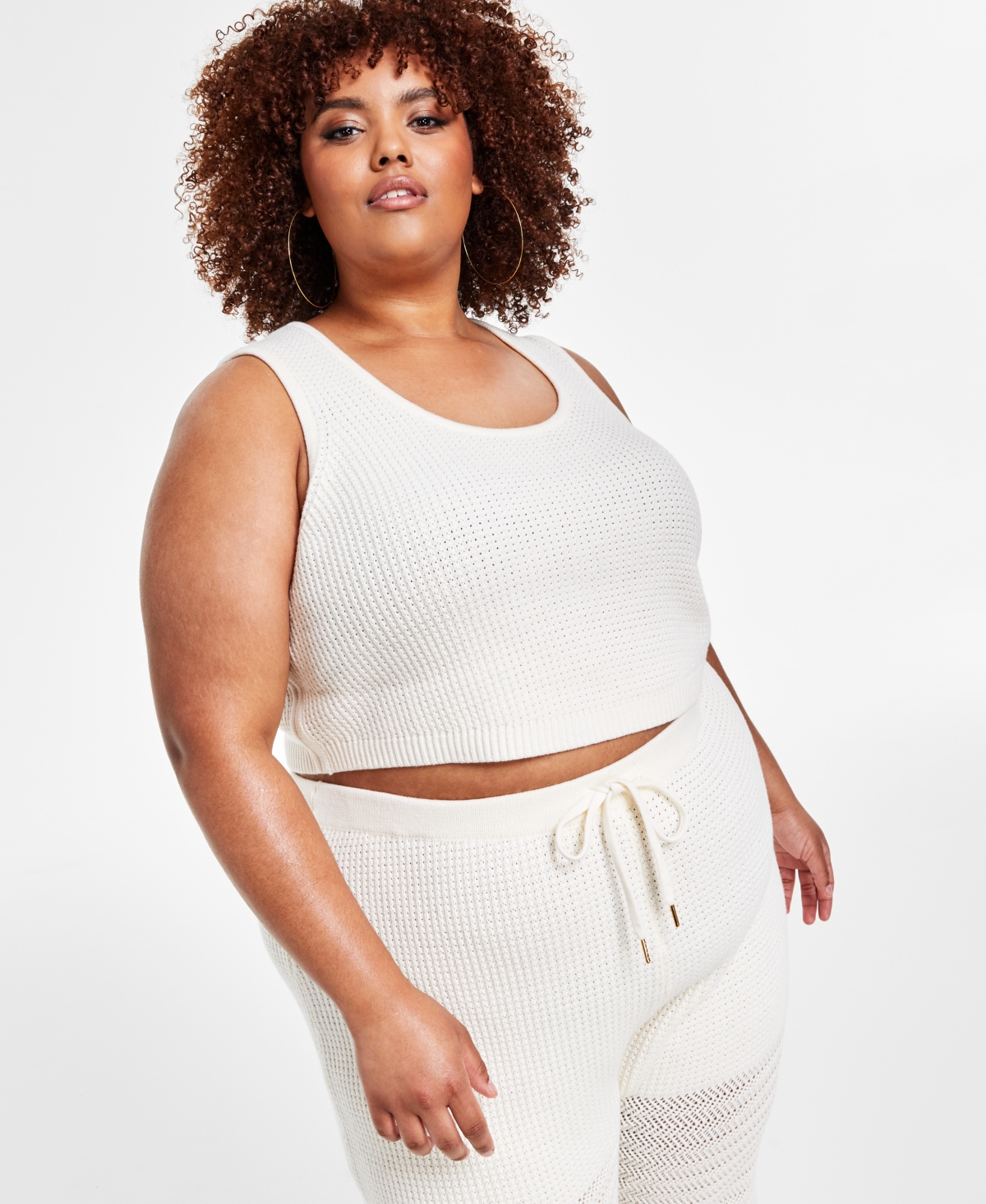 Nina Parker Trendy Plus Size Ribbed Sweater Tank Top In Egret