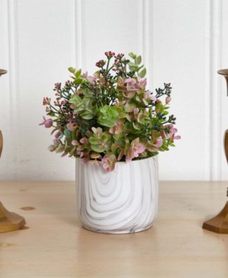 Eucalyptus Artificial Plant in Marble Finished Vase