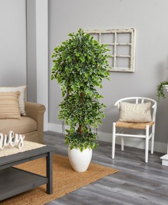 5.5’ Elegant Ficus Artificial Tree in White Planter
