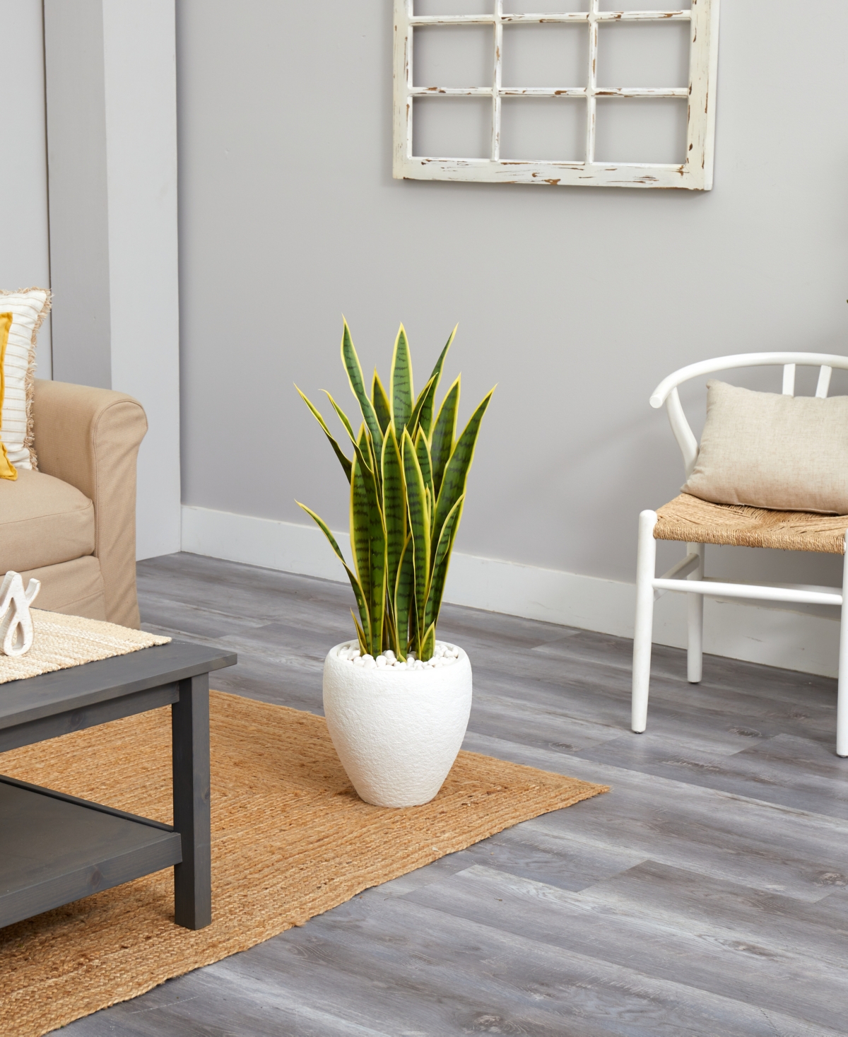 NEARLY NATURAL 33" SANSEVIERIA ARTIFICIAL PLANT IN WHITE PLANTER 