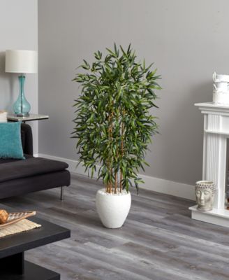 Nearly Natural 5' Bamboo Artificial Tree In White Oval Planter - Macy's