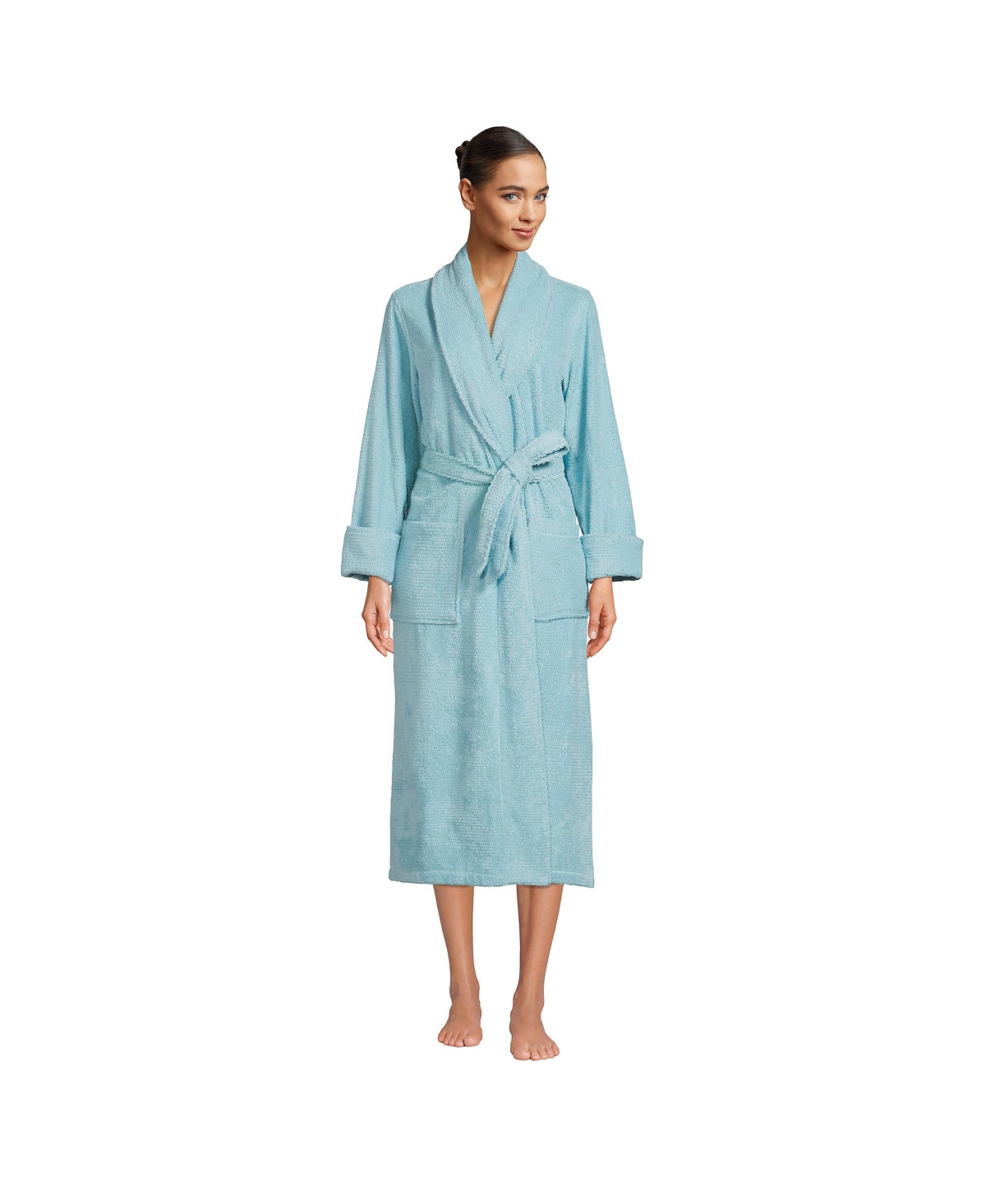 LANDS' END WOMEN'S PETITE COTTON TERRY LONG SPA BATH ROBE