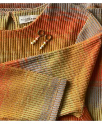 18K Gold Plated Freshwater Pearls with Colored Glass Beads - Amber Earrings For Women