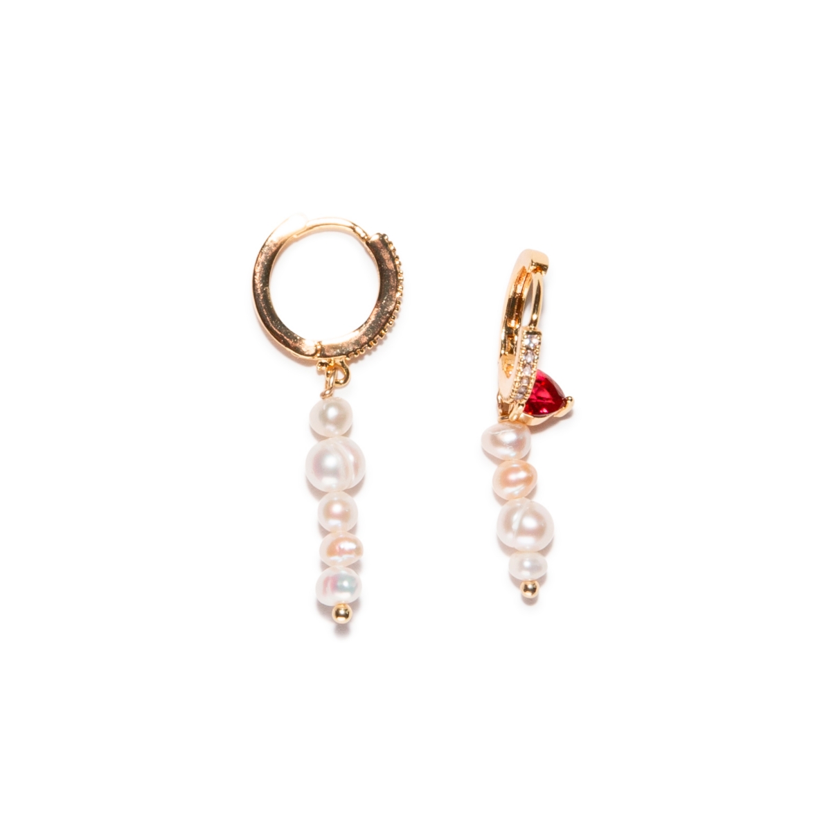 JOEY BABY 18K GOLD PLATED MIX OF EXTRA SMALL AND SMALL SIZE FRESHWATER PEARLS WITH A LITTLE RED HEART ZIRCONIA