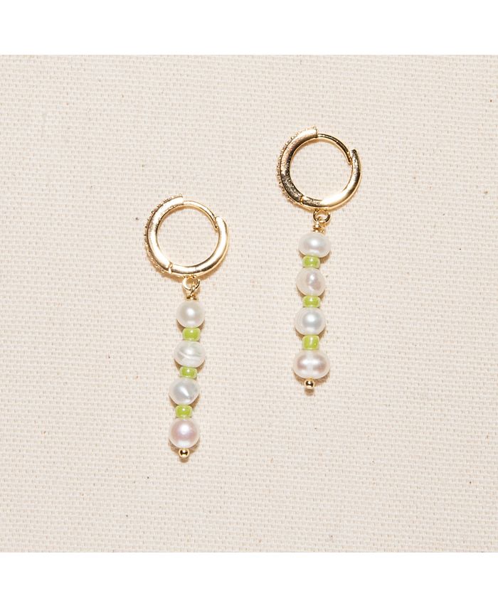 Joey Baby 18K Gold Plated Freshwater Pearls with Green Glass Beads