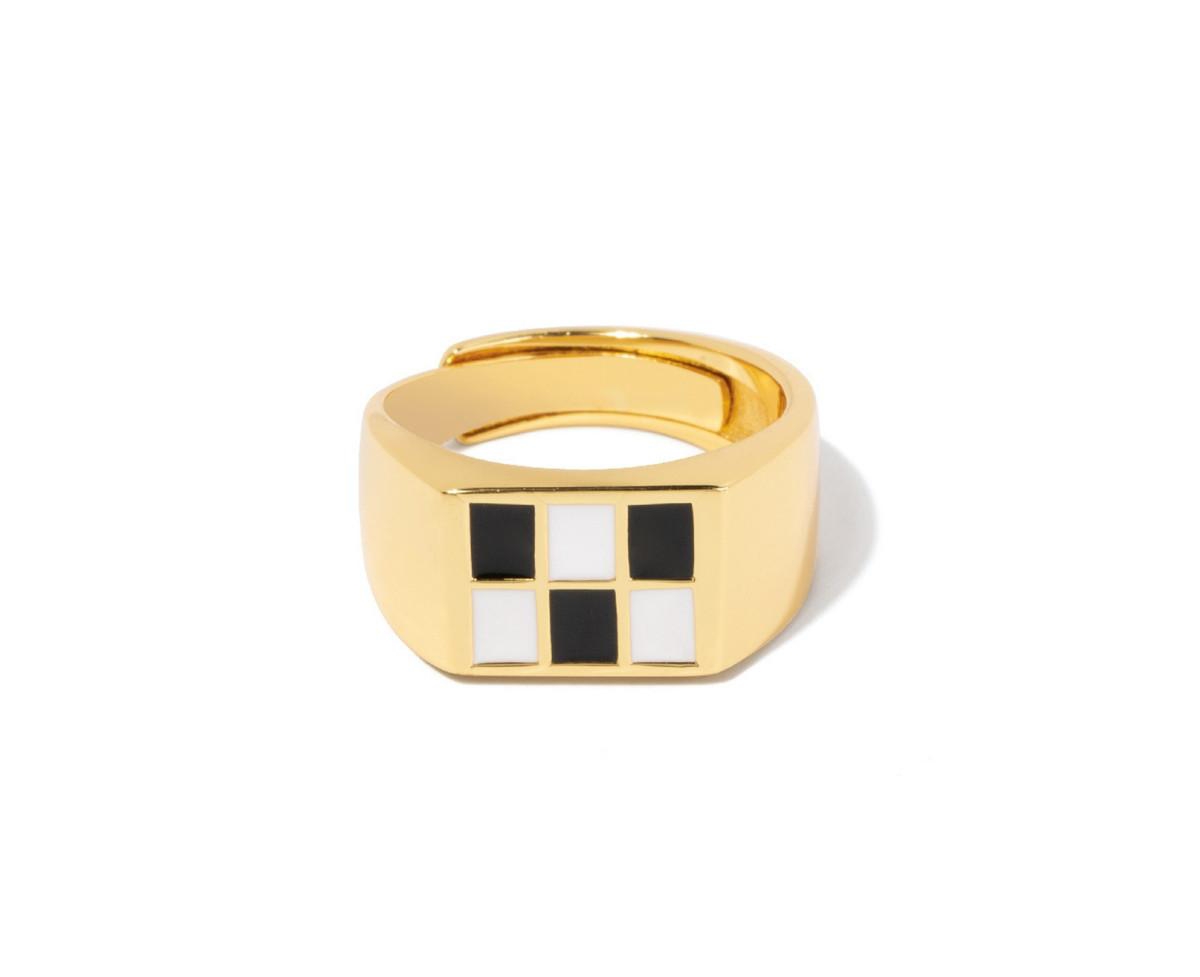 Enamel Checker Ring - Gold