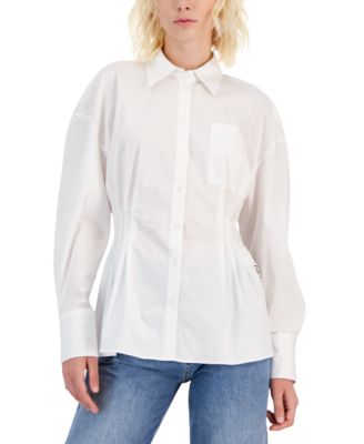 HUGO - Women's Collared Pintuck-Waist Shirt Tunic