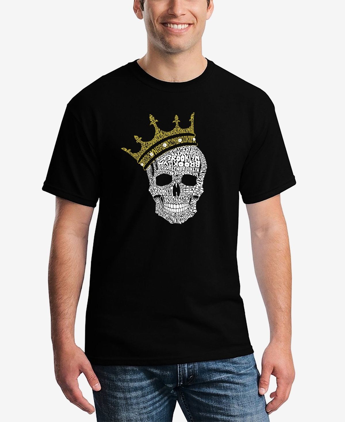 La Pop Art Men's Word Art Brooklyn Crown Short Sleeve T-shirt In Black