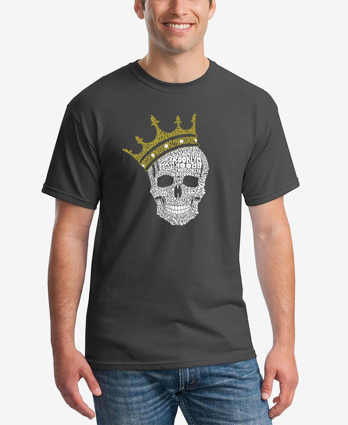 La Pop Art Men's Word Art Brooklyn Crown Short Sleeve T-shirt In Dark Gray