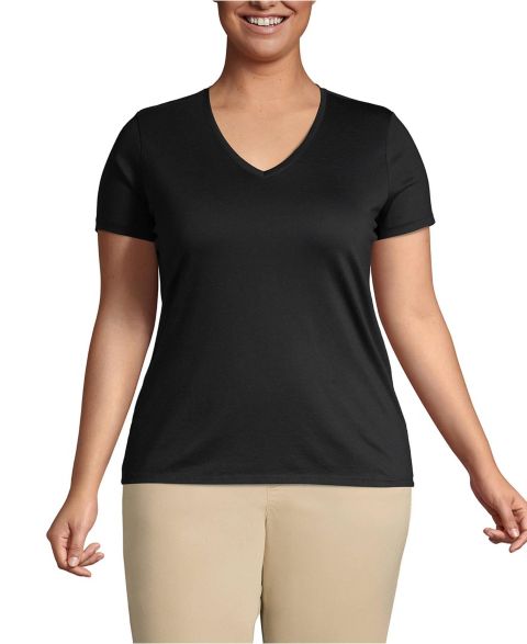 Женская футболка Lands' End Plus Size Supima Cotton V-neck, цвет: Чёрный