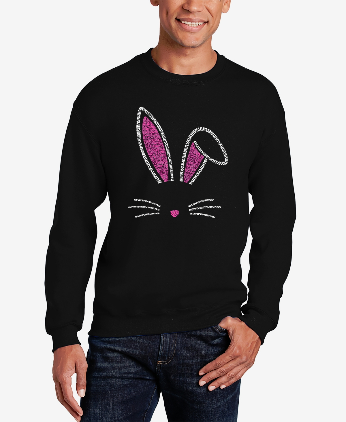 La Pop Art Men's Word Art Crewneck Bunny Ears Sweatshirt In Black