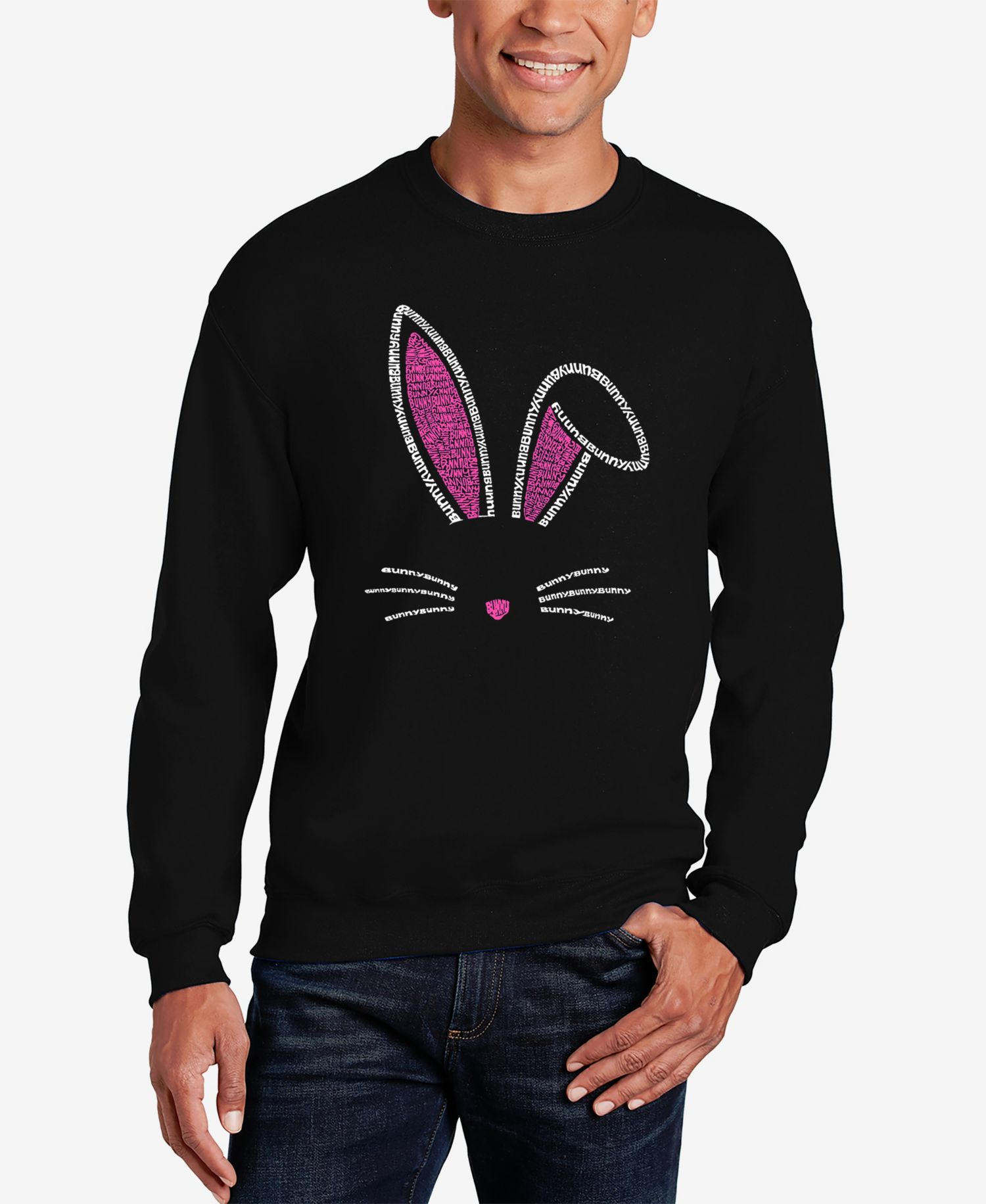 Men's Word Art Crewneck Bunny Ears Sweatshirt