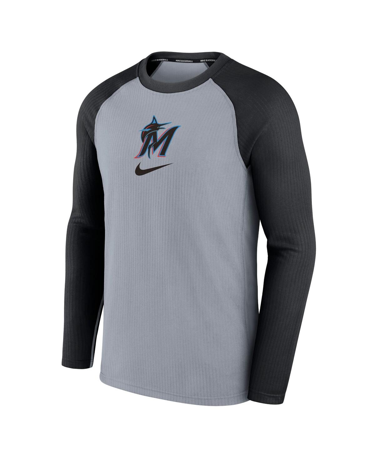Shop Nike Men's  Gray Miami Marlins Authentic Collection Game Raglan Performance Long Sleeve T-shirt