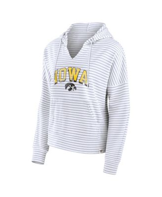 Women's White Iowa Hawkeyes Striped Notch Neck Pullover Hoodie