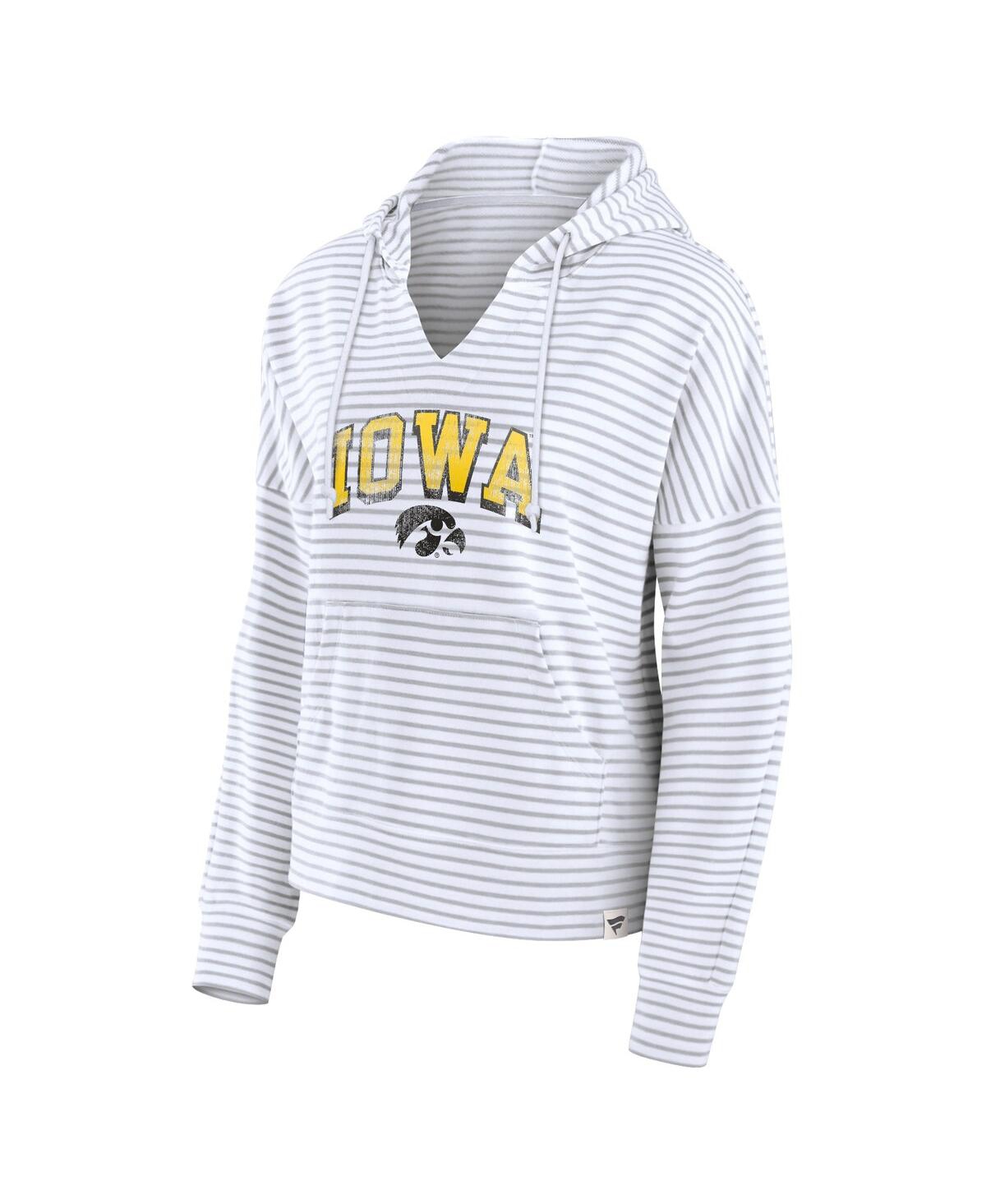 Women's FanaticsIowa Hawkeyes Striped Notch Neck Pullover Hoodie - White
