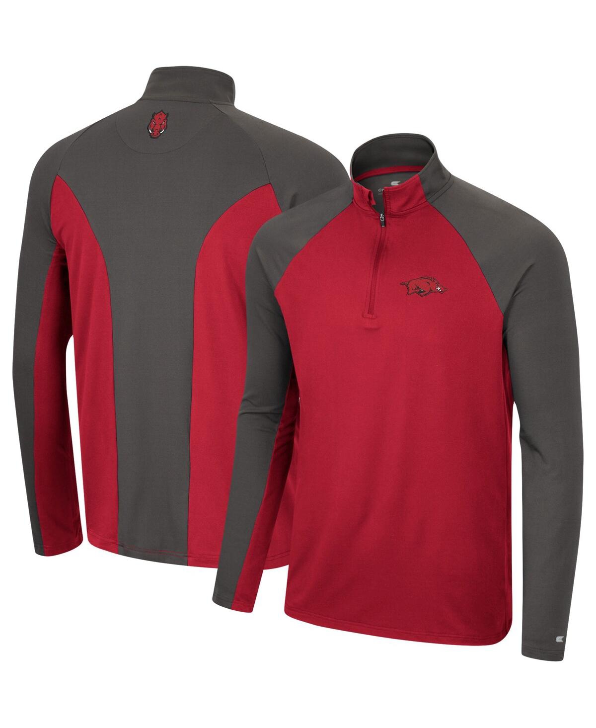 Colosseum Men's  Cardinal, Charcoal Arkansas Razorbacks Two Yutes Raglan Quarter-zip Windshirt In Cardinal,charcoal