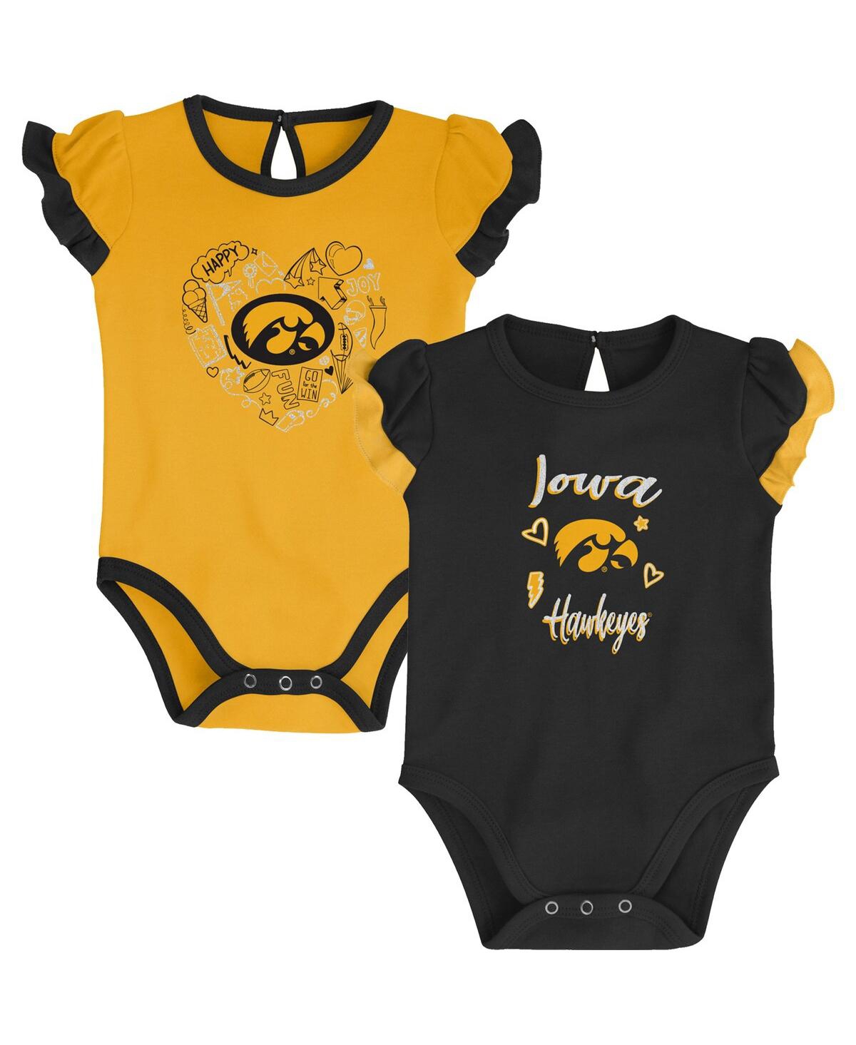 Shop Outerstuff Girls Newborn And Infant Black, Gold Iowa Hawkeyes Too Much Love Two-piece Bodysuit Set In Black,gold