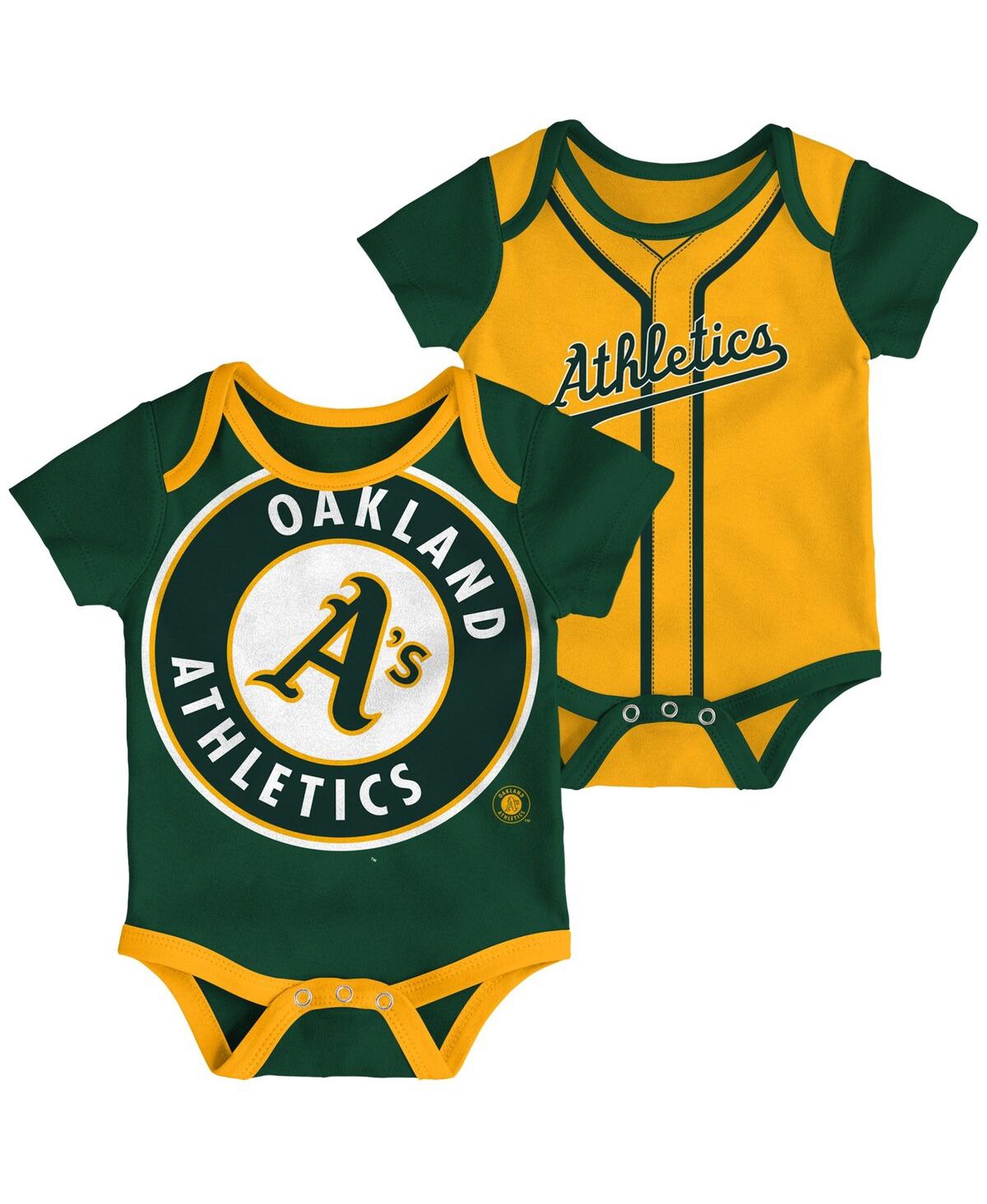 Outerstuff Babies' Infant Boys And Girls Boys And Girls Green, Gold Oakland Athletics Double 2-pack Bodysuit Set In Green,gold