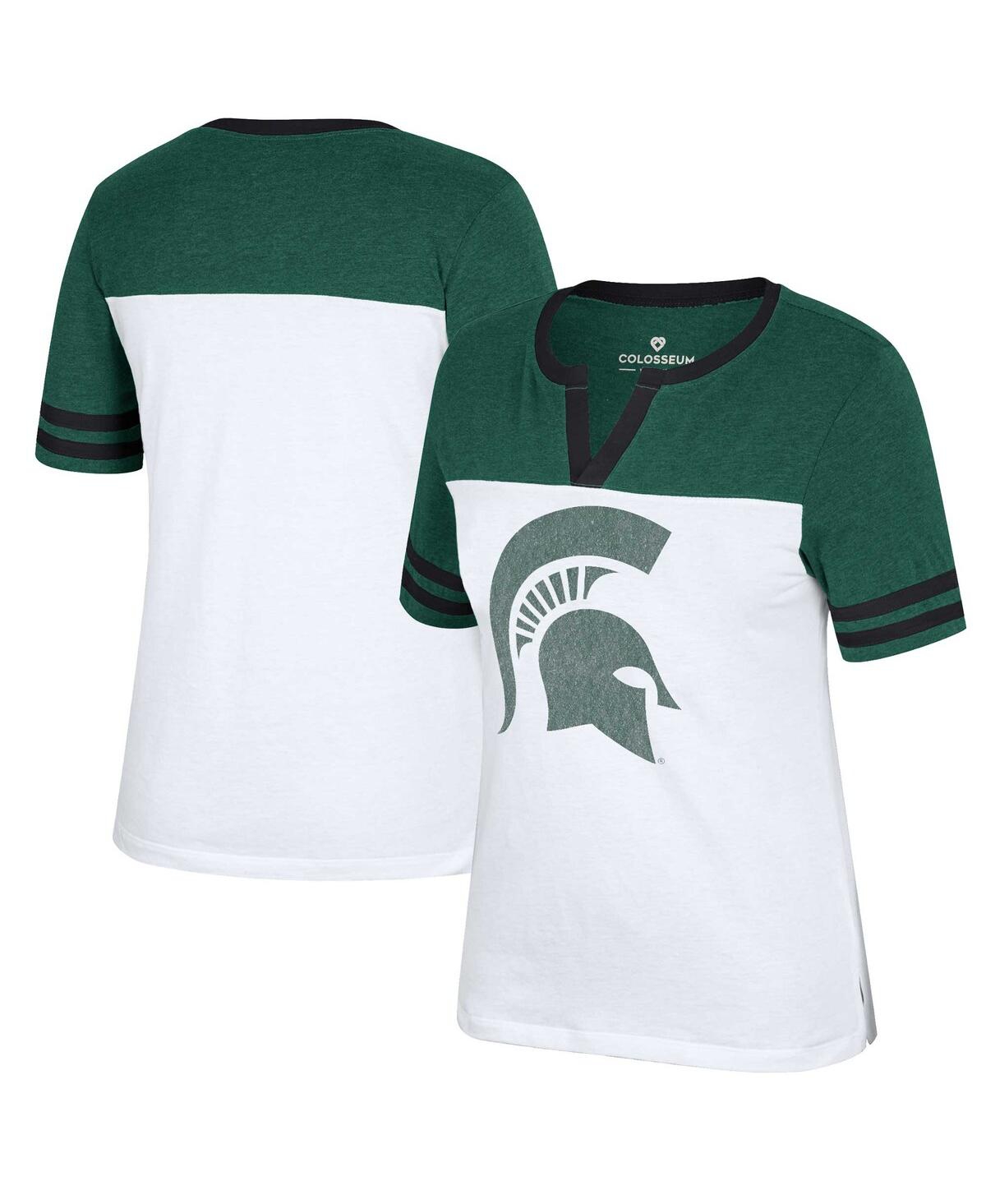 Shop Colosseum Women's  White, Heather Green Michigan State Spartans Frost Yourself Notch Neck T-shirt In White,heather Green