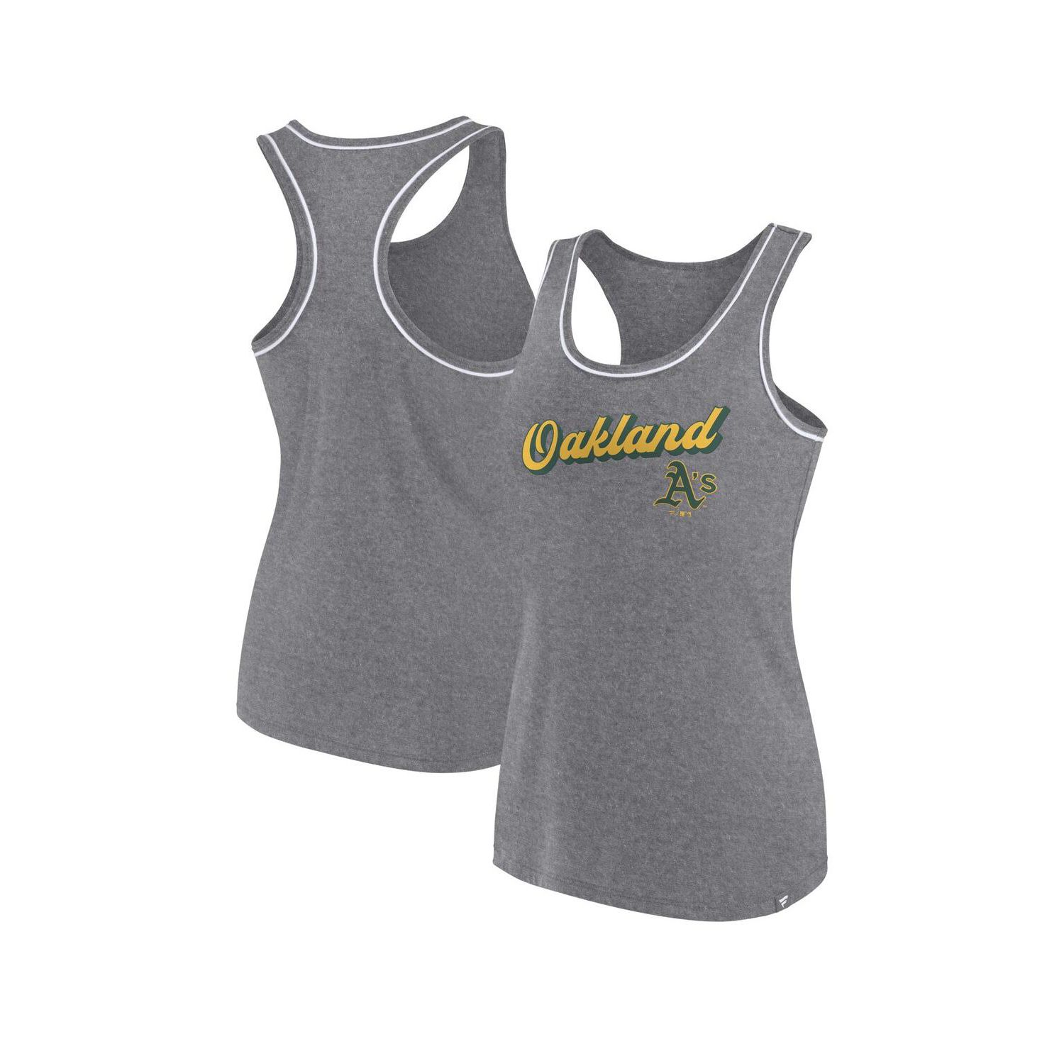 Women's Heather Gray Oakland Athletics Wordmark Logo Racerback Tank Top