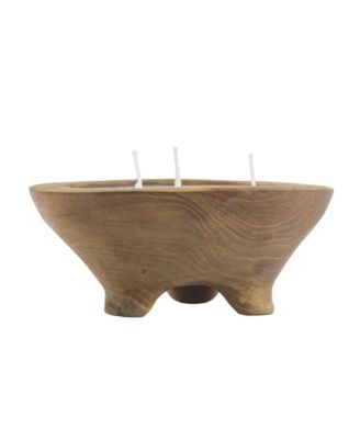 3-Wick Candle In Teak Holder, 6" W x 6" L x 2.5" H