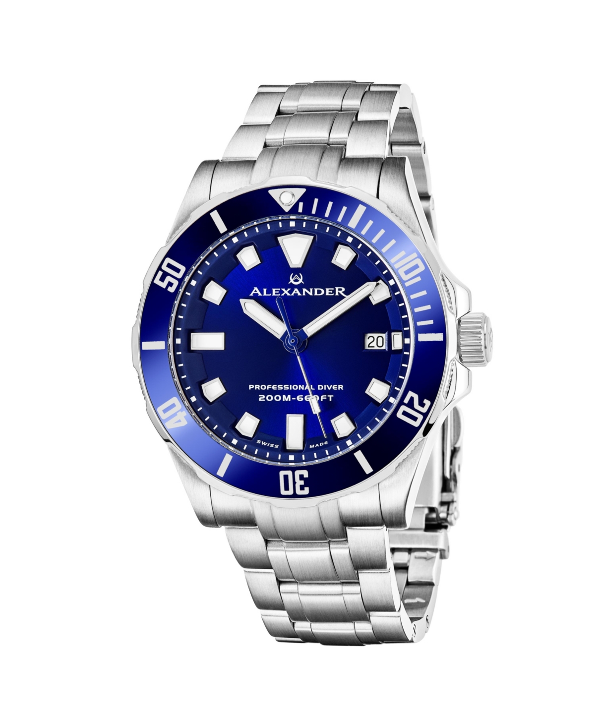 Men's Vathos Silver-tone Stainless Steel , Blue Dial , 42mm Round Watch - Silver-tone
