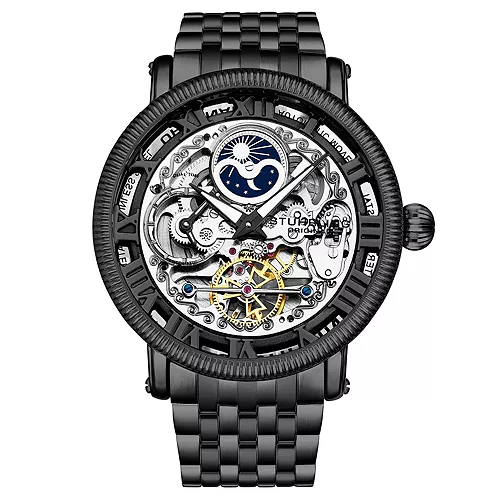 Stuhrling Men's Automatic Black Case, Black Dial, Black Hands, Black Bracelet Watch