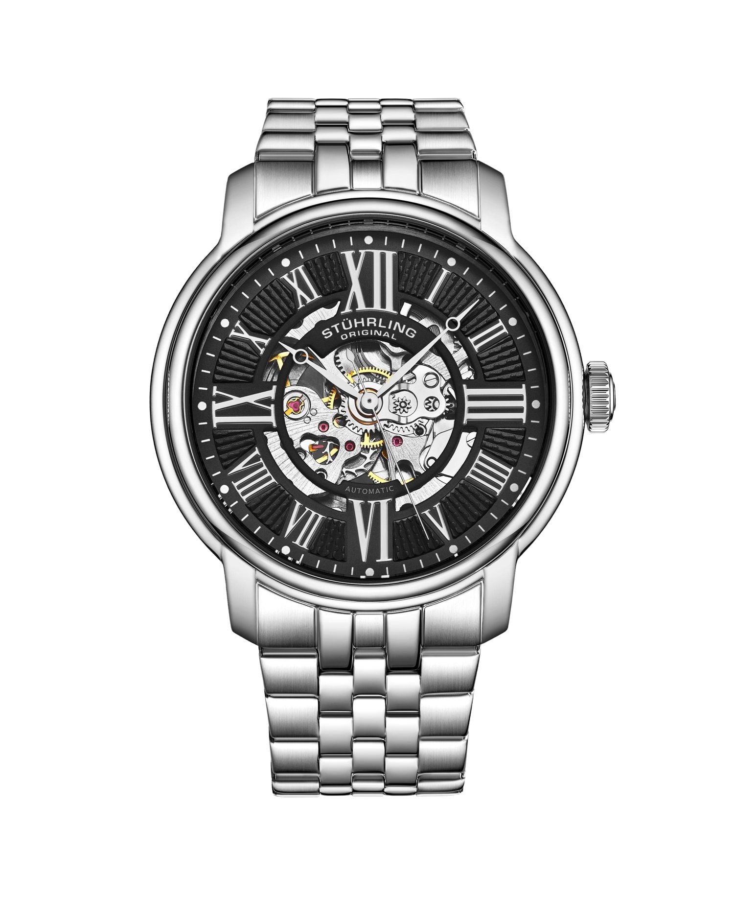 Atrium 4031 Men s Automatic Skeleton Watch - 42mm, Silver-Tone Case & Bracelet, Blue Skeleton Dial with Silver Accents