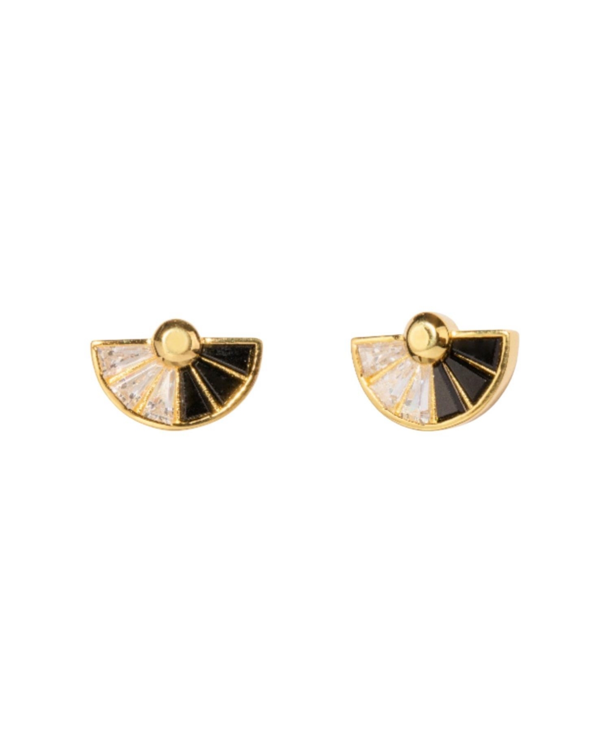 Little Sky Stone Women's Black And White Fan Shaped Stud Earrings In Gold
