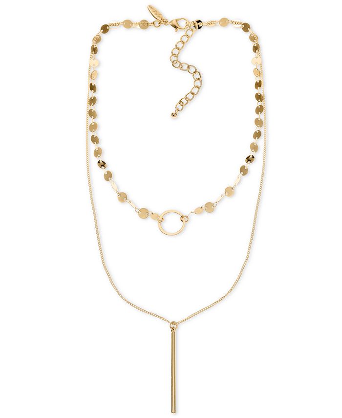 Style And Co Gold Tone Disc And Bar Layered Lariat Necklace 16 3 Extender Created For Macys 5581