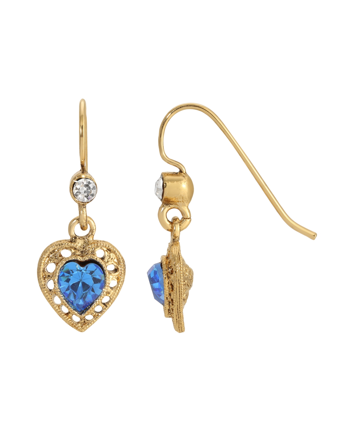 2028 Crystal Heart Drop Earrings In Blue